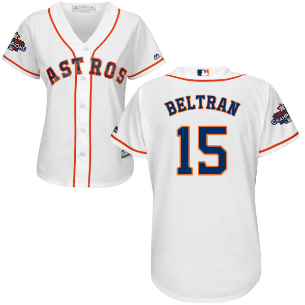 Astros #15 Carlos Beltran White Home World Series Champions Women's Stitched MLB Jersey
